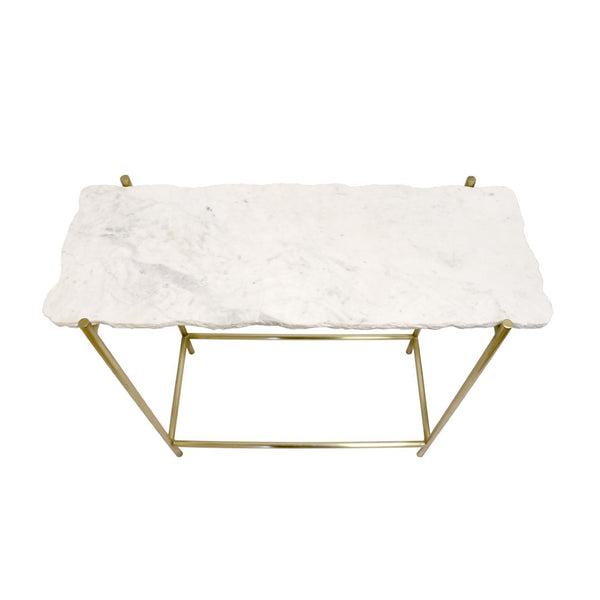 Pasargad Home Vasto Marble Console Table With Brushed Gold Stainless Steel Legs - Unique Design Accent White Stainless Steel Psaf-143
