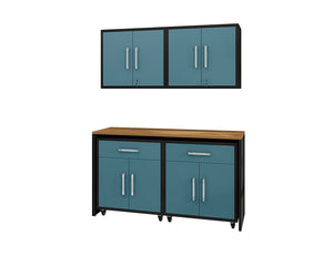 Manhattan Comfort Eiffel Modern Garage Set of 5 Matte Black and Aqua Blue 5-260BMC83