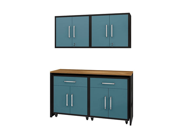 Manhattan Comfort Eiffel Modern Garage Set of 5 Matte Black and Aqua Blue 5-260BMC83