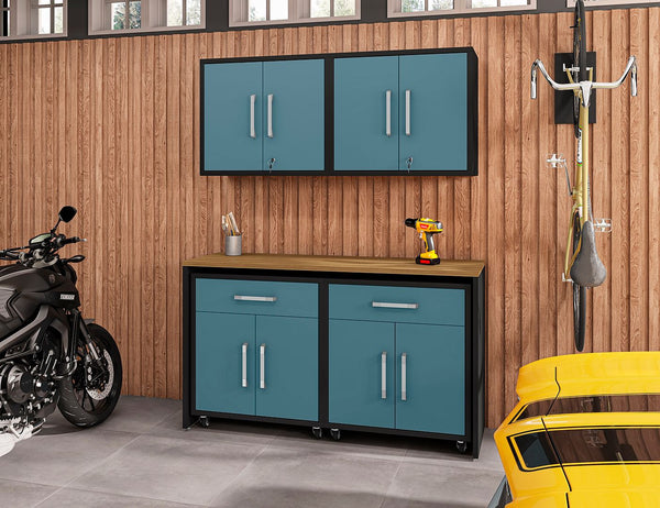 Manhattan Comfort Eiffel Modern Garage Set of 5 Matte Black and Aqua Blue 5-260BMC83