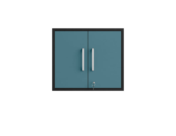 Manhattan Comfort Eiffel Modern Garage Set of 5 Matte Black and Aqua Blue 5-260BMC83