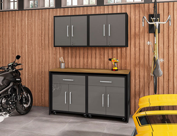 Manhattan Comfort Eiffel Modern Garage Set of 5 Matte Black and Grey 5-260BMC85