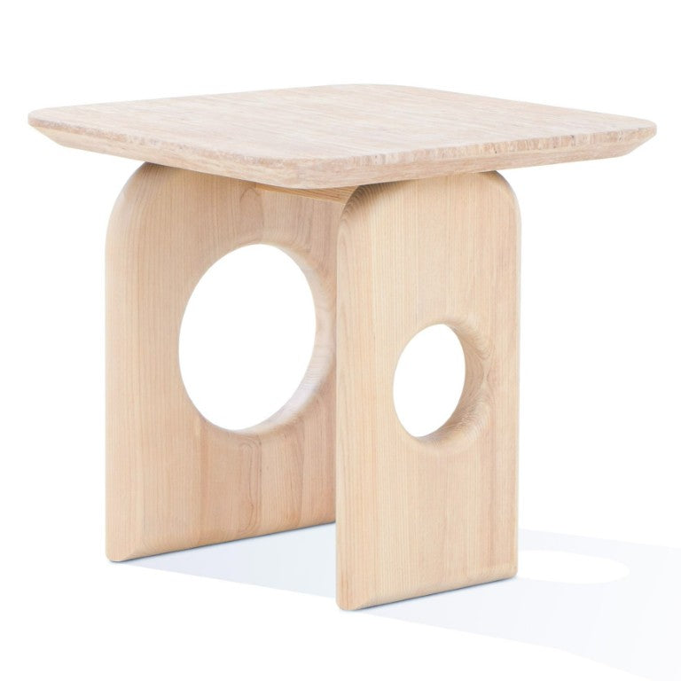 VIG Furniture Osaka Sculptural End Table With Faux Marble Top & Natural Ash Legs — Modern, Durable Accent Piece VGCS-LT-22116