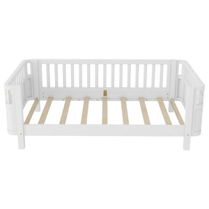 Twin Solid Pine Low Profile Kids Bed with Full Guardrail System and Rounded Safe Corners