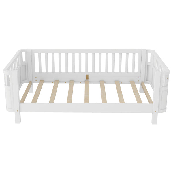 Twin Solid Pine Low Profile Kids Bed with Full Guardrail System and Rounded Safe Corners