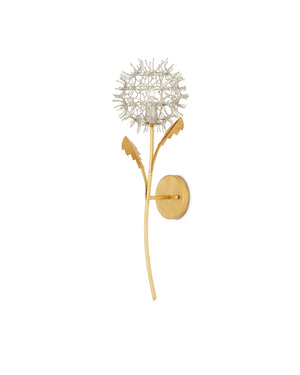 Currey & Company Dandelion Sculptural Wrought Iron Wall Sconce Two Tone Gold Silver Handcrafted Art 5000-0250