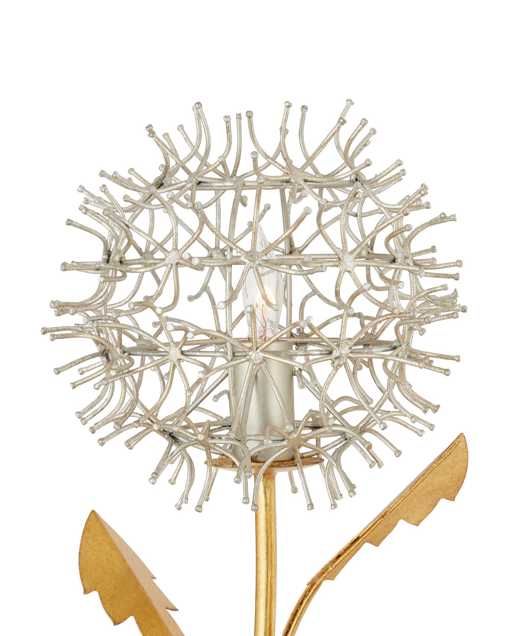 Currey & Company Dandelion Sculptural Wrought Iron Wall Sconce Two Tone Gold Silver Handcrafted Art 5000-0250