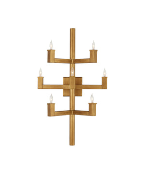 Currey & Company Andre Handcrafted Wrought Iron Wall Sconce with Warm Brass Finish for Modern Interiors 5000-0252
