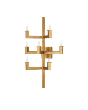 Currey & Company Andre Handcrafted Wrought Iron Wall Sconce with Warm Brass Finish for Modern Interiors 5000-0252
