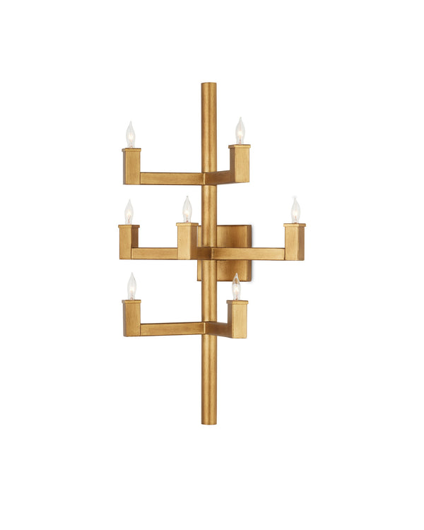 Currey & Company Andre Handcrafted Wrought Iron Wall Sconce with Warm Brass Finish for Modern Interiors 5000-0252