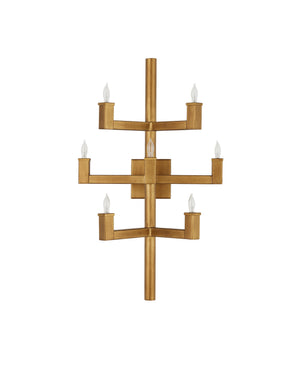 Currey & Company Andre Handcrafted Wrought Iron Wall Sconce with Warm Brass Finish for Modern Interiors 5000-0252
