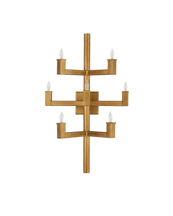 Currey & Company Andre Handcrafted Wrought Iron Wall Sconce with Warm Brass Finish for Modern Interiors 5000-0252