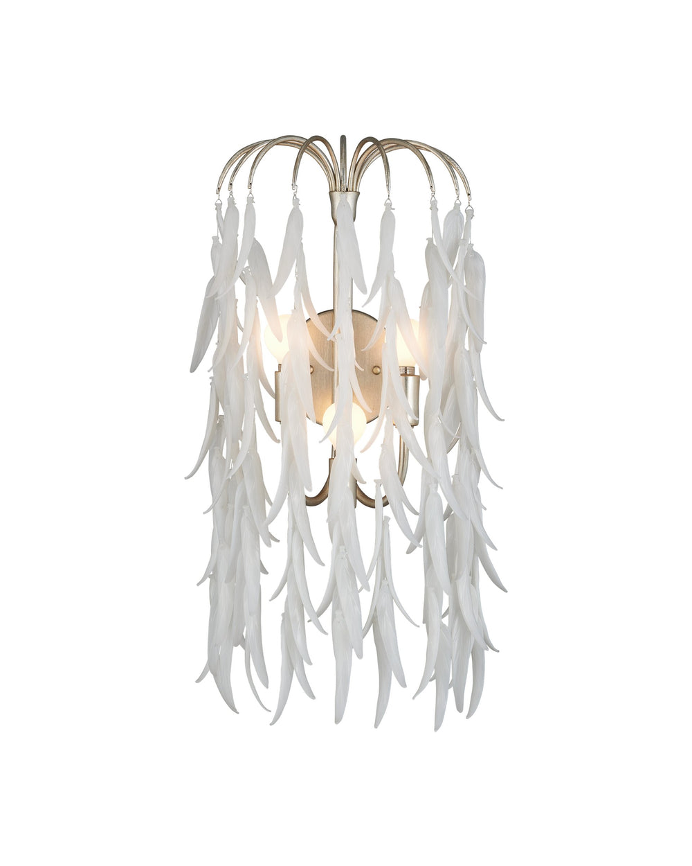Currey & Company Glen Arbor Three Light Gold Wall Sconce with White Pressed Glass Willow Leaf Design 5000-0286