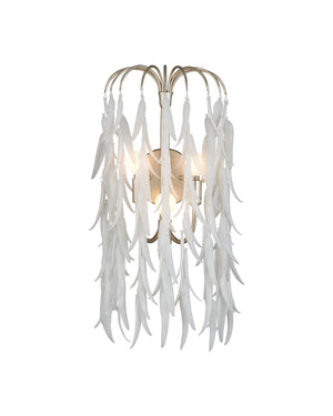 Currey & Company Glen Arbor Three Light Gold Wall Sconce with White Pressed Glass Willow Leaf Design 5000-0286