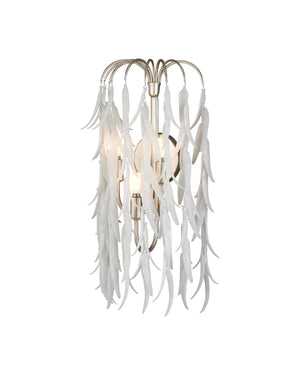 Currey & Company Glen Arbor Three Light Gold Wall Sconce with White Pressed Glass Willow Leaf Design 5000-0286