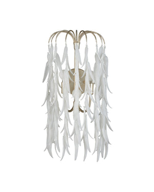 Currey & Company Glen Arbor Three Light Gold Wall Sconce with White Pressed Glass Willow Leaf Design 5000-0286