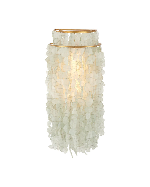 Currey & Company Verre De Mer Sandblasted Recycled Glass Wall Sconce Artisan Coastal Ivory Finish 5000-0287
