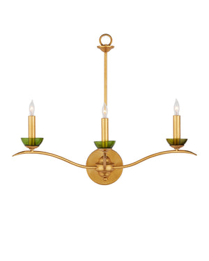 Currey & Company Flannery Three Light Gold Wall Sconce with Recycled Green Glass Bobeches for Entryways 5000-0288