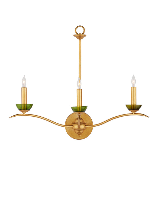 Currey & Company Flannery Three Light Gold Wall Sconce with Recycled Green Glass Bobeches for Entryways 5000-0288