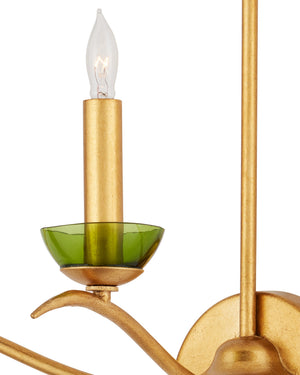 Currey & Company Flannery Three Light Gold Wall Sconce with Recycled Green Glass Bobeches for Entryways 5000-0288