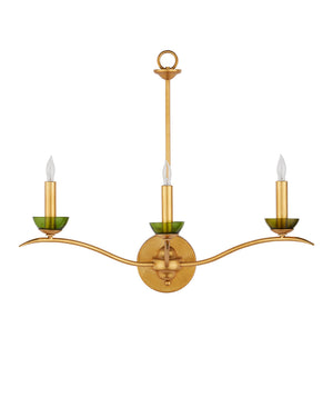 Currey & Company Flannery Three Light Gold Wall Sconce with Recycled Green Glass Bobeches for Entryways 5000-0288