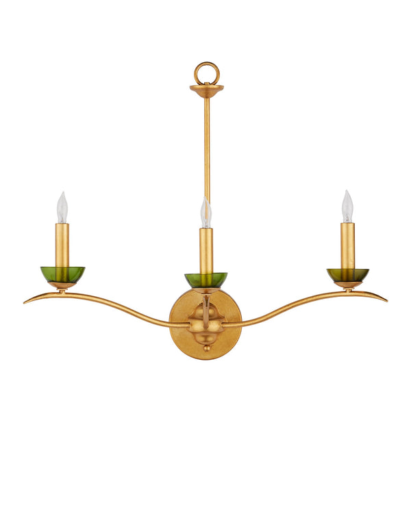 Currey & Company Flannery Three Light Gold Wall Sconce with Recycled Green Glass Bobeches for Entryways 5000-0288