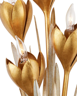 Currey & Company Hortensia Currey and Company Wrought Iron Botanical Four Light Gold Wall Sconce 5000-0289