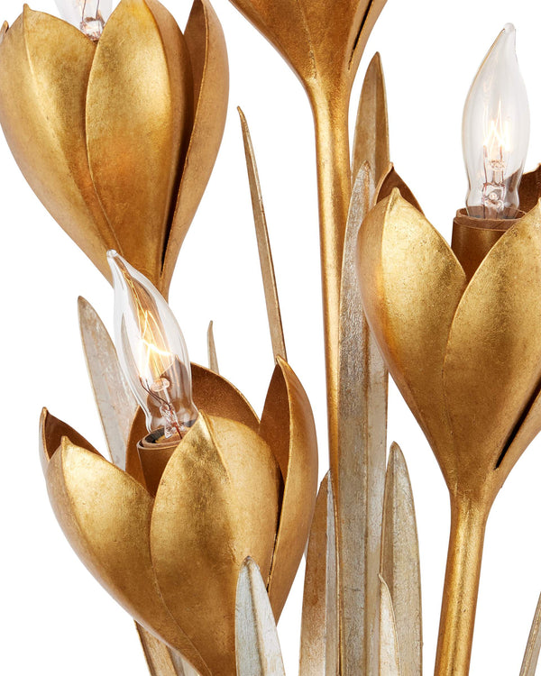 Currey & Company Hortensia Currey and Company Wrought Iron Botanical Four Light Gold Wall Sconce 5000-0289