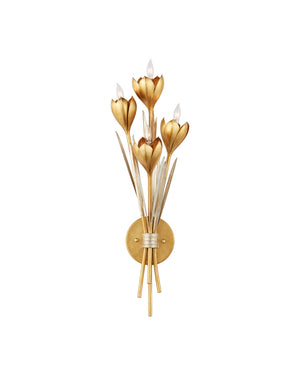 Currey & Company Hortensia Currey and Company Wrought Iron Botanical Four Light Gold Wall Sconce 5000-0289