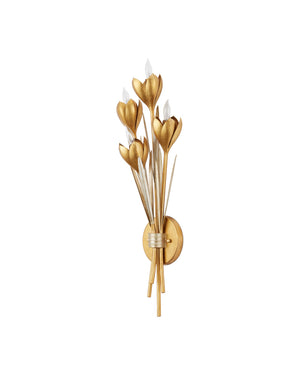 Currey & Company Hortensia Currey and Company Wrought Iron Botanical Four Light Gold Wall Sconce 5000-0289