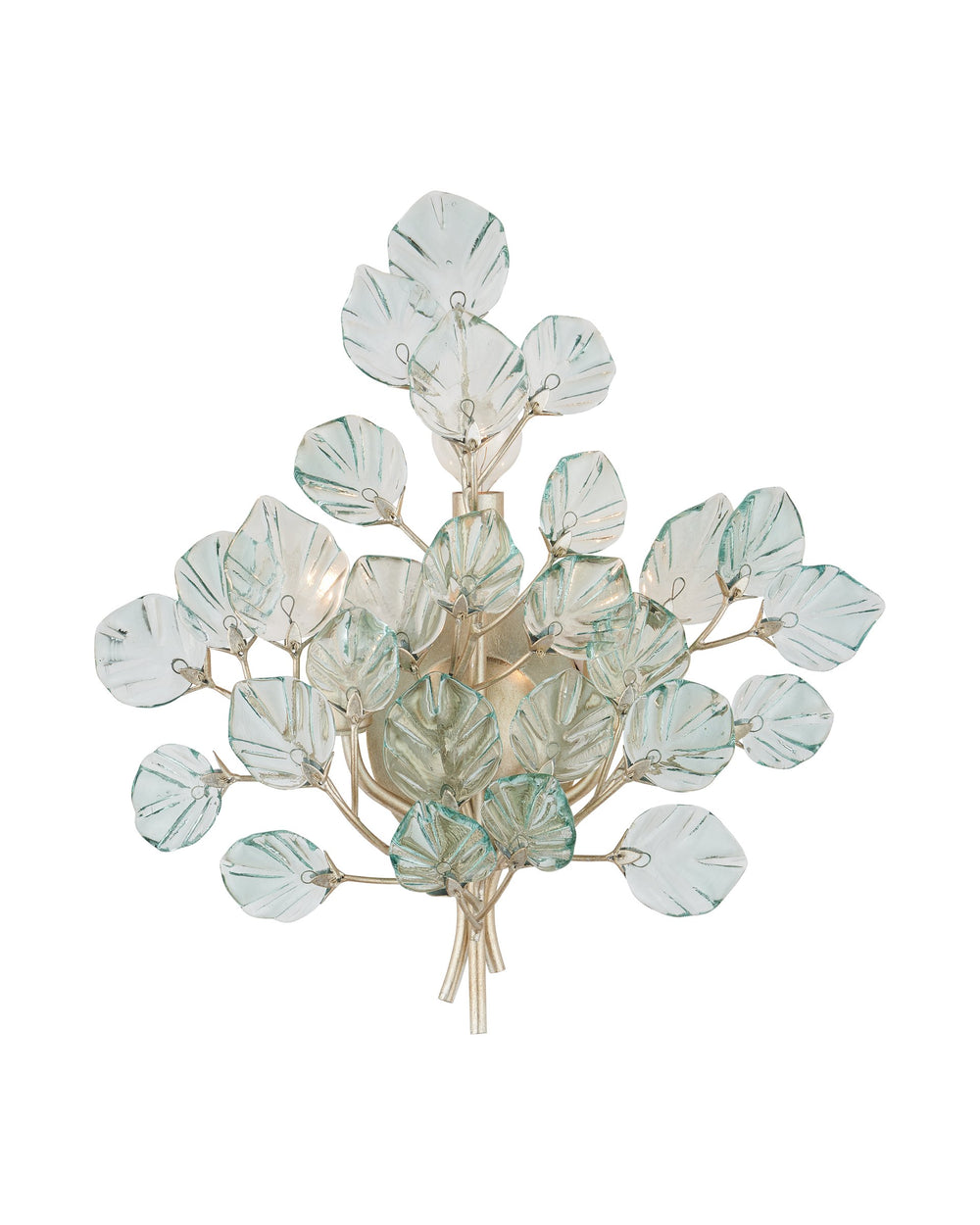 Currey & Company Baobab Botanical Glass Leaf Wall Sconce Three Light Fixture for Living Room Decor 5000-0290