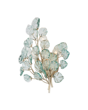 Currey & Company Baobab Botanical Glass Leaf Wall Sconce Three Light Fixture for Living Room Decor 5000-0290