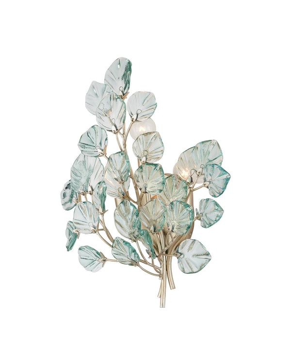 Currey & Company Baobab Botanical Glass Leaf Wall Sconce Three Light Fixture for Living Room Decor 5000-0290