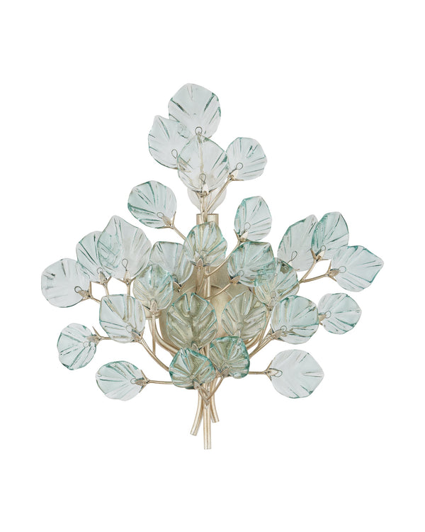 Currey & Company Baobab Botanical Glass Leaf Wall Sconce Three Light Fixture for Living Room Decor 5000-0290
