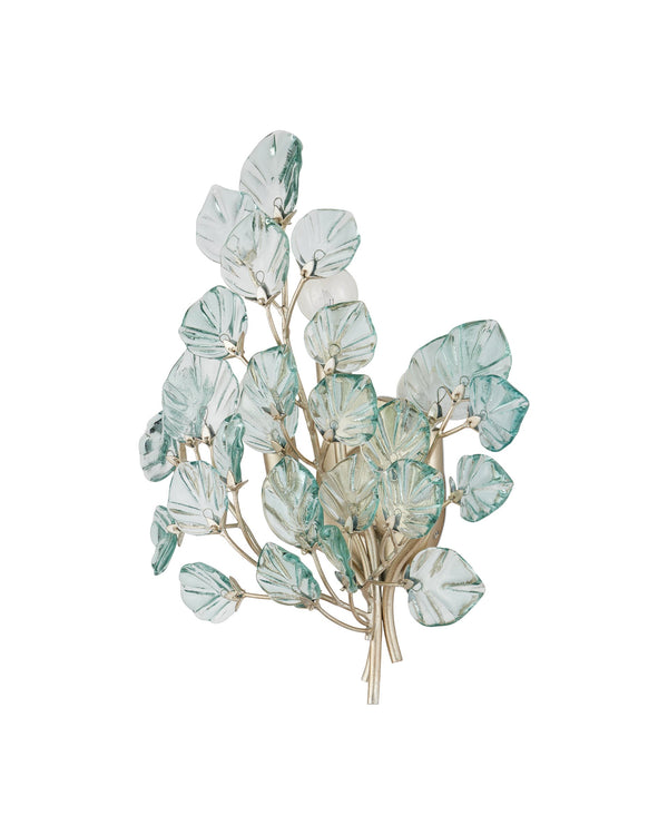 Currey & Company Baobab Botanical Glass Leaf Wall Sconce Three Light Fixture for Living Room Decor 5000-0290