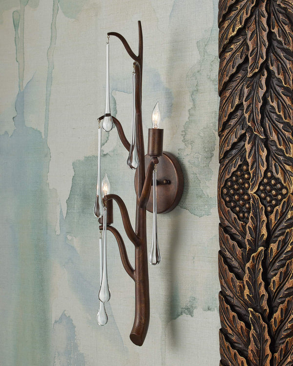Currey & Company Morning Grove Wrought Iron Crystal Branch Wall Sconce for Entryways and Bedrooms Right 5000-0291