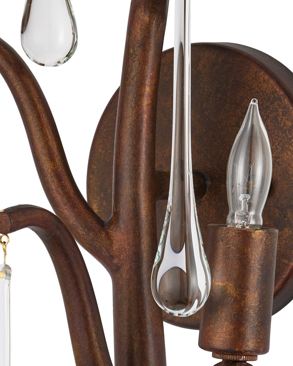 Currey & Company Morning Grove Wrought Iron Crystal Branch Wall Sconce for Entryways and Bedrooms Left 5000-0292