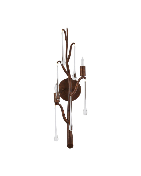 Currey & Company Morning Grove Wrought Iron Crystal Branch Wall Sconce for Entryways and Bedrooms Left 5000-0292