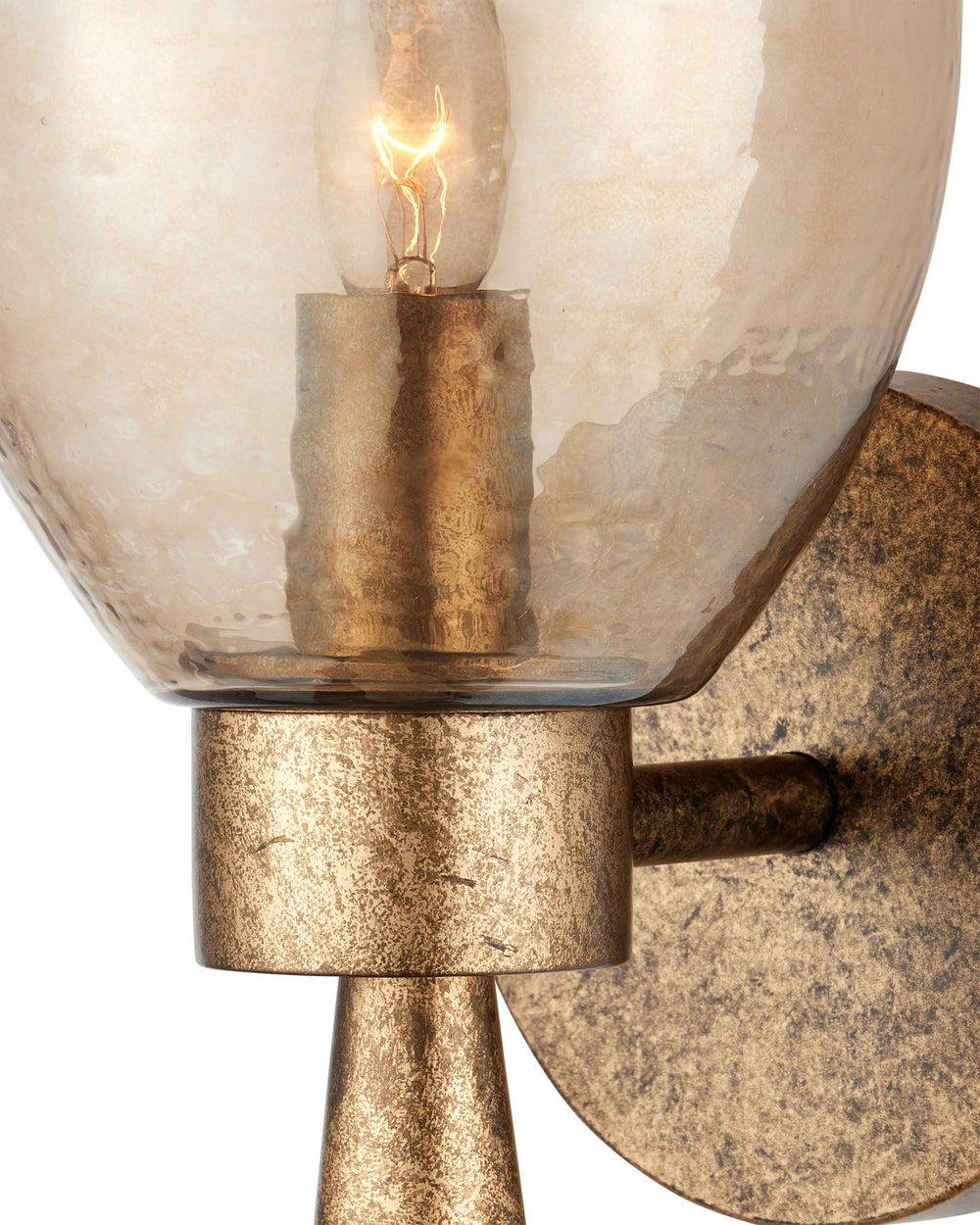 Currey & Company Woburn Gold Ombre Iron Wall Sconce with Textured Glass Shade for Ambient Living Room Glow 5000-0293