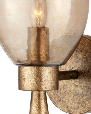 Currey & Company Woburn Gold Ombre Iron Wall Sconce with Textured Glass Shade for Ambient Living Room Glow 5000-0293