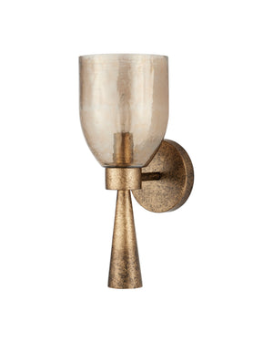 Currey & Company Woburn Gold Ombre Iron Wall Sconce with Textured Glass Shade for Ambient Living Room Glow 5000-0293