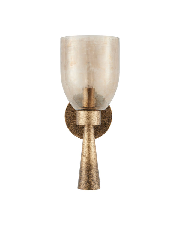 Currey & Company Woburn Gold Ombre Iron Wall Sconce with Textured Glass Shade for Ambient Living Room Glow 5000-0293
