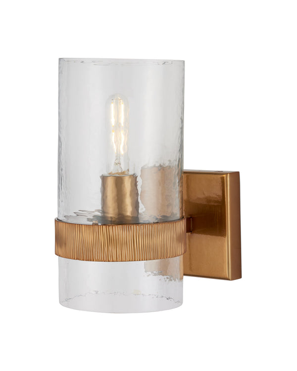 Currey & Company Sudeley Hammered Glass Wall Sconce with Gold Finish Artisan Dimmable Light Fixture 5000-0294