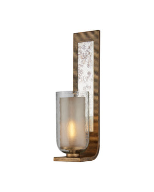Currey & Company Wynyard Gold Iron Wall Sconce with Hammered Glass and Antique Mirror Wallplate 5000-0296