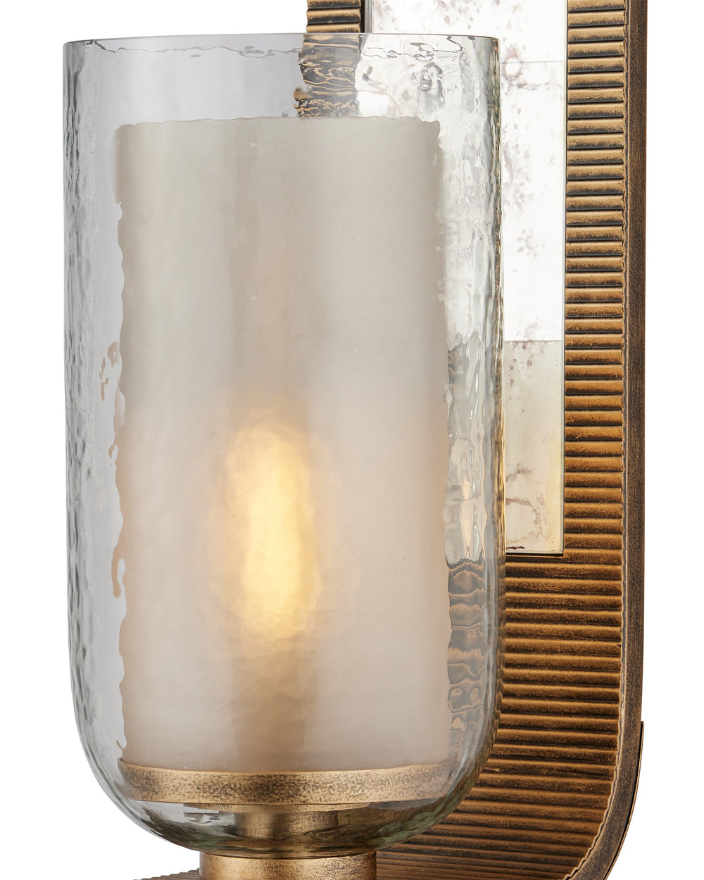 Currey & Company Wynyard Gold Iron Wall Sconce with Hammered Glass and Antique Mirror Wallplate 5000-0296
