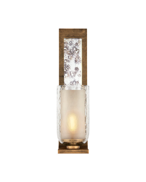 Currey & Company Wynyard Gold Iron Wall Sconce with Hammered Glass and Antique Mirror Wallplate 5000-0296