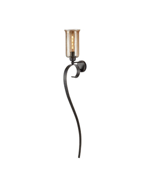Currey & Company Wemyss Hand-Forged Iron Wall Sconce with Smoke Hammered Glass for Dramatic Entryways 5000-0297