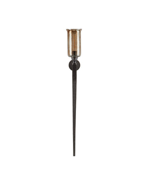 Currey & Company Wemyss Hand-Forged Iron Wall Sconce with Smoke Hammered Glass for Dramatic Entryways 5000-0297