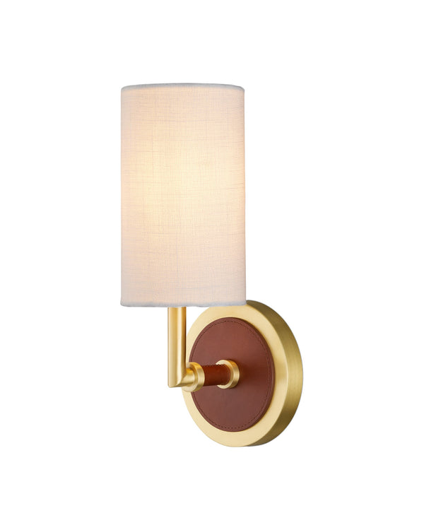 Currey & Company Ellerston Gold and Leather Wall Sconce Dimmable Accent Light for Bedroom or Study 5000-0298
