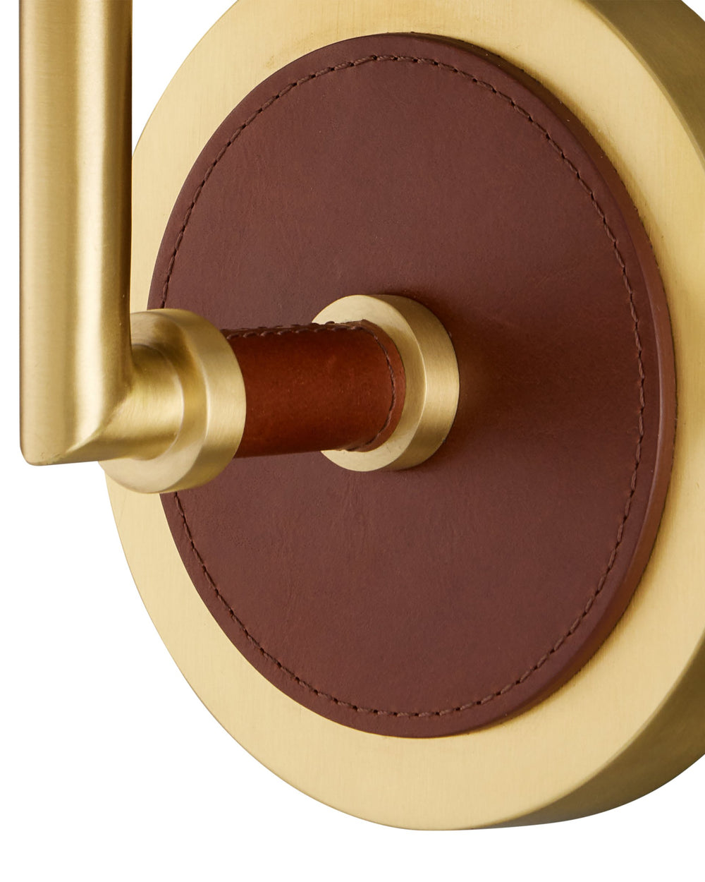 Currey & Company Ellerston Gold and Leather Wall Sconce Dimmable Accent Light for Bedroom or Study 5000-0298